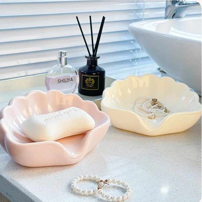 

1 шт. поднос для мыла в форме ракушки в скандинавском стиле для ванной комнаты, коробка для хранения косметики и ювелирных изделий, белое и розовое украшение для рабочего стола