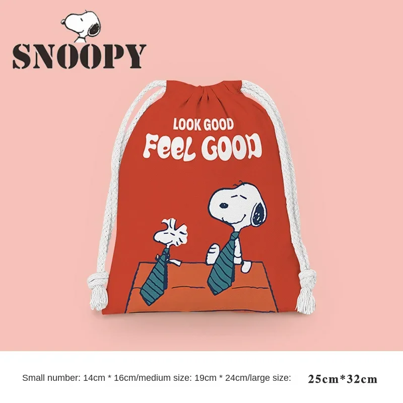 Snoopy torba ze sznurkiem wielokrotnego użytku torba do przechowywania tkanin bawełnianych Cartoon kosmetyczka ozdoba do torby cukierkowa torebka na