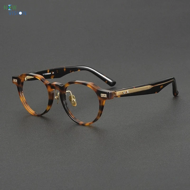 

2025 New High End Acetate Eyeglass Frames Men Japan Retro Large Frame Gradient Tea Gold Polygonal Women Myopia Optical Glasses