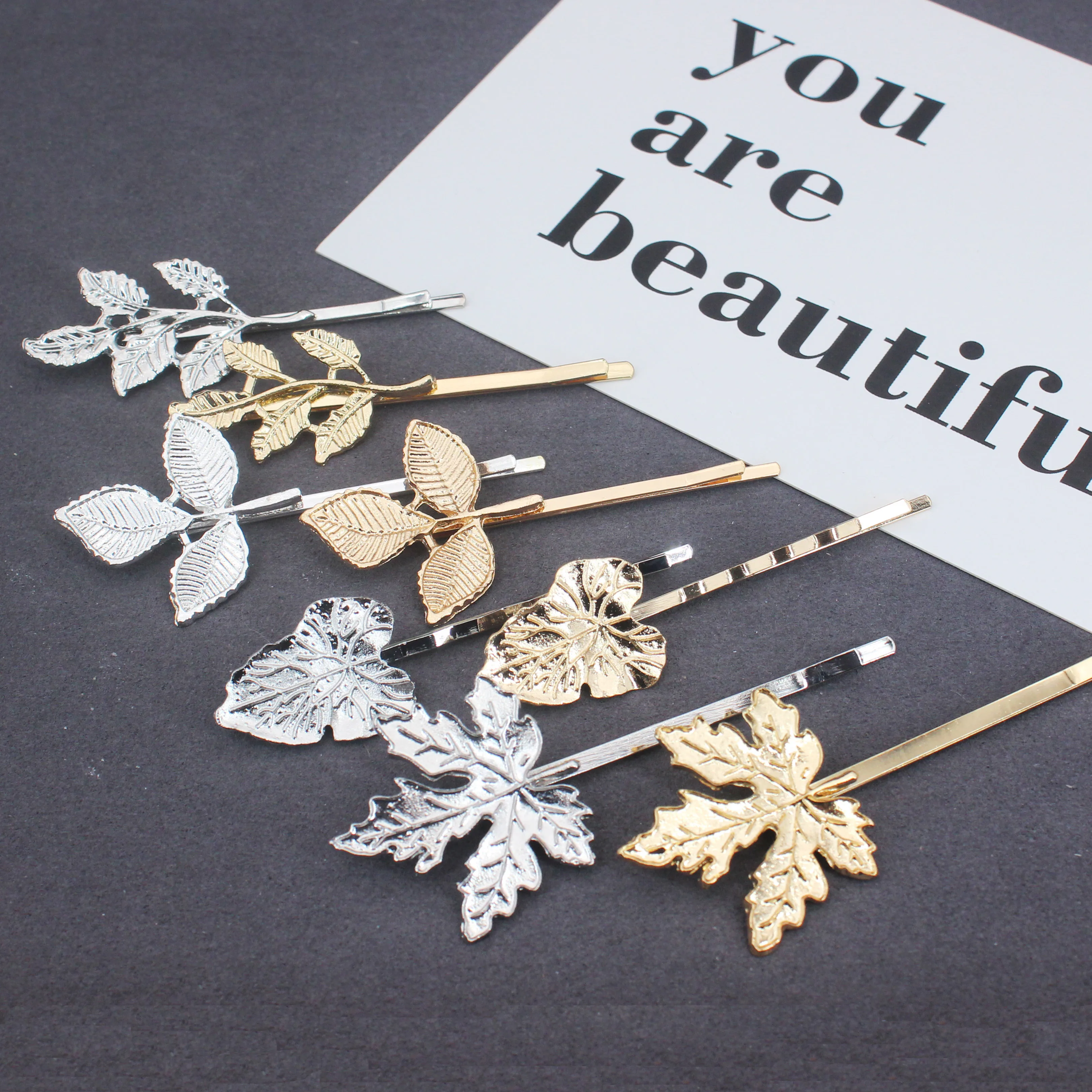 2PCS Metal Vintage Hair Pin Clip for Women/Girl Headwear Gold Color Leave Hairpins Barrettes Styling Hair Accessories Gifts