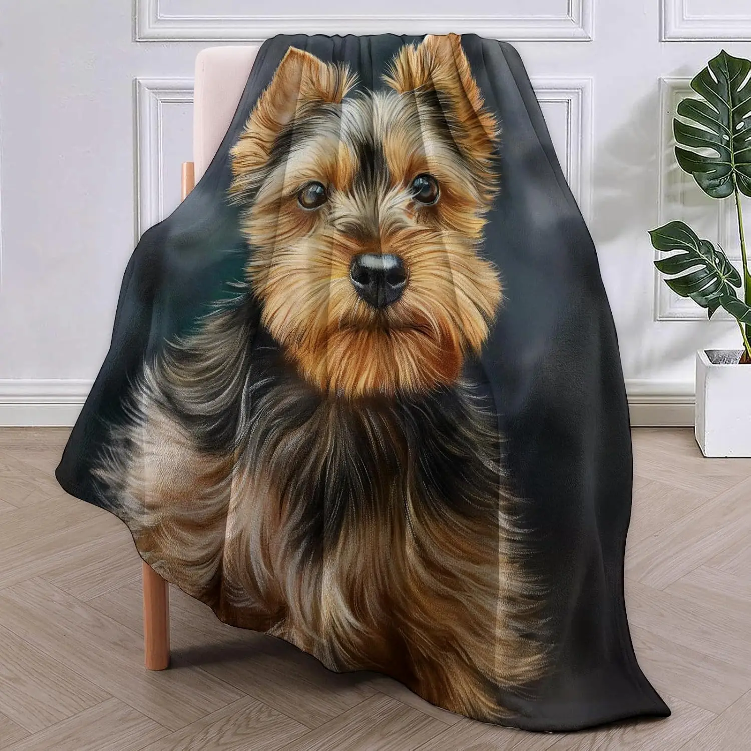 High Quality Yorkshire Terrier Dog Portrait Flannel Throw Blanket Cozy Polyester Fleece Pet Lover Gift for Sofa Home Decor Winte