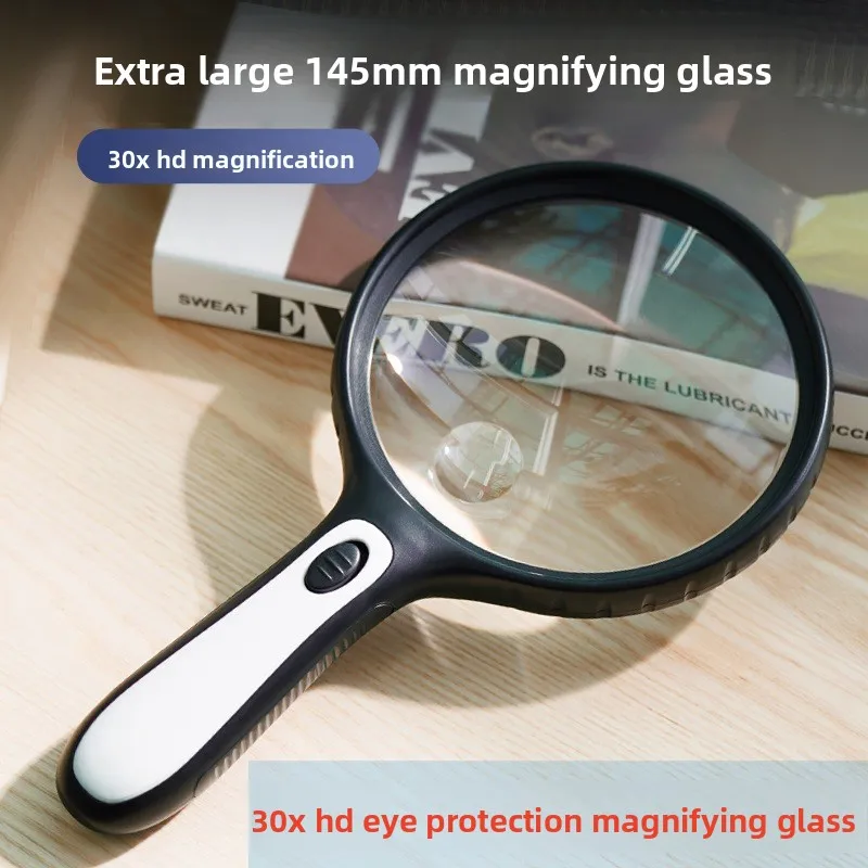 

145MM Large Diameter Elderly Reading 4LED Magnifier Handheld Magnifier 10x Magnifying Glass Great Gift