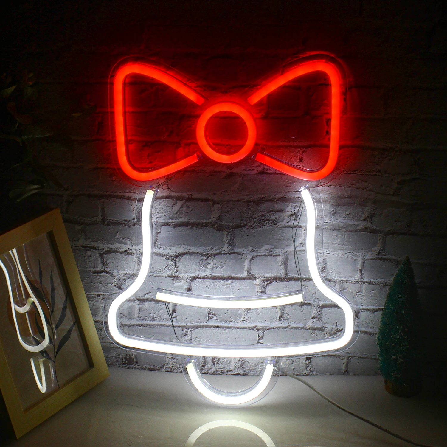 

Small Bell Bow Neon Signs For Wall Decor Christmas Decoration Navidad Room Decor USB Power LED Lights Home Bedroom Art Lamp Sign