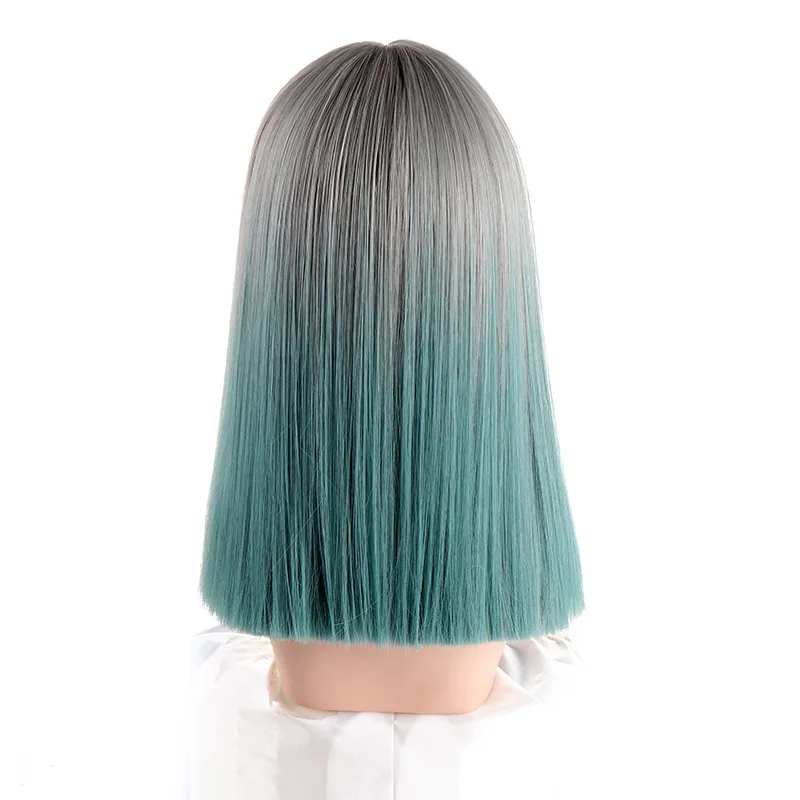 باروكة لوليتا صناعية قصيرة مستقيمة مع شعر مستعار نسائي مقاوم للحرارة باللون الأخضر للحفلات التنكرية للاستخدام اليومي #5
