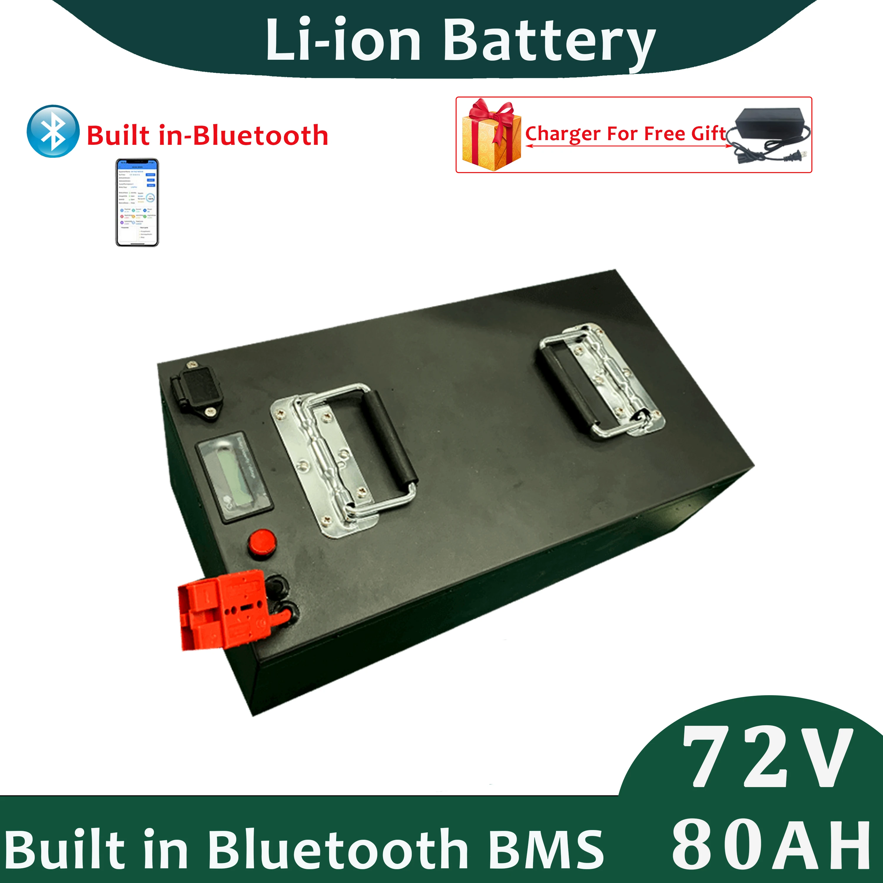 Motorcycle Lithium Ion Battery 72V 80Ah Li Ion Built in BMS For Escooter with Free Charger