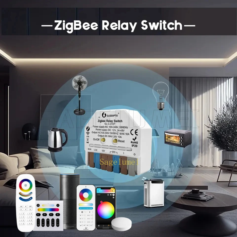 GL-C-310P GLEDOPTO Ultra-mini  ZigBee 3.0 ON OFF Relay Switch APP Voice Control DC12V 24-48V AC100-240V