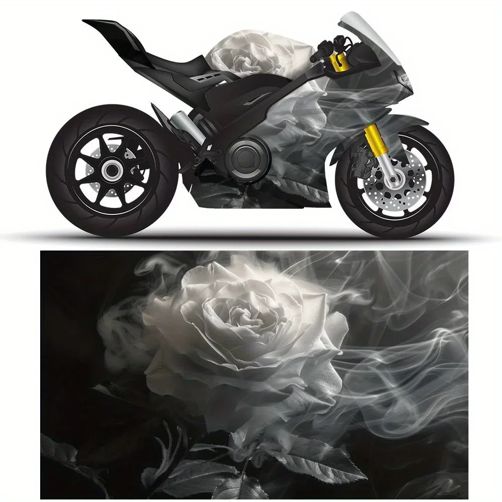 

Smoky White Rose PVC Motorcycle Vinyl Wrap, Self-Adhesive Waterproof Sticker, Anti-Scratch Decorative Film for Bike Body, DIY Cu