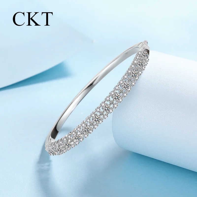 Full Moissanite Bangles for Women Pt950 Platinum Light Luxury Premium 2.1 Carat Diamond Bracelet Wedding Fine Jewelry