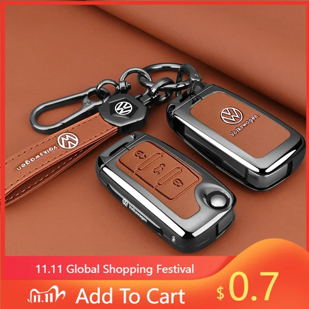 

Чехол для автомобильного ключа из цинкового сплава и кожи для Volkswagen VW Polo Golf Passat Tiguan Beetle Caddy T5 Up Skoda Octavia