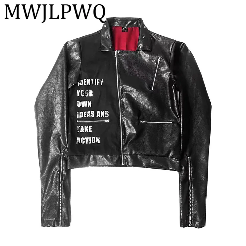 

MWJLPWQ Niched Dark Punk High-End Metal Rivet Leather Jacket Male Printed Design High Street Short Coat Unisex Casual Tops 11773