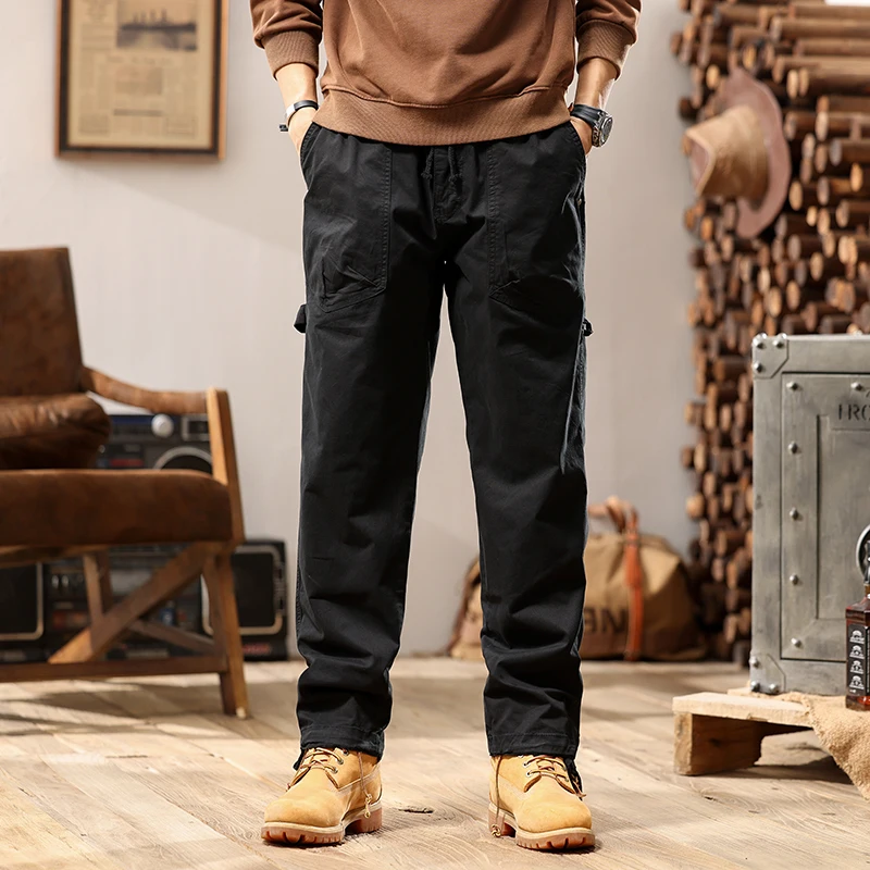 JAYSCE 2024 Spring Men\'s Casual Cargo Pants Fashionable Loose High Street Style Brown Trousers Micro Elastic Straight Leg Pants