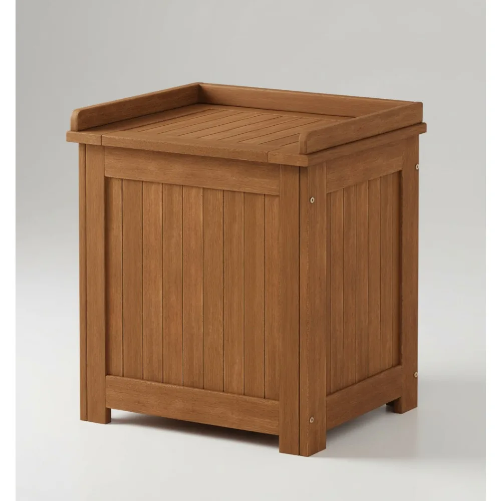 

Outdoor Hardwood Storage Box with Slatted Design, Weather-Resistant for Patio Furniture and Garden Tools