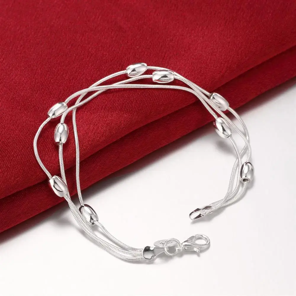 

Factory Outlets Fashion 925 Sterling Silver Bracelet For Woman Beautiful Beads Chain Fine Luxury Jewelry Wedding Party Gifts