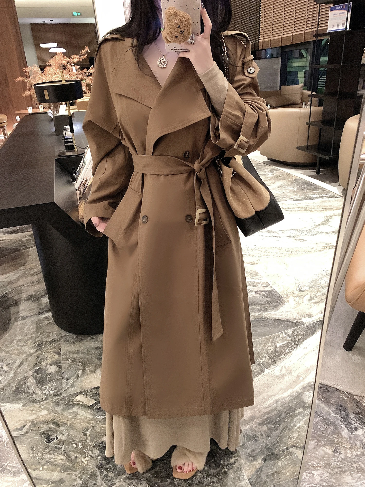

NAYA CHAN Long Trench Coat Briti Sle Khaki Color Women's Casual Coat Autumn 2025 New Arrival Comfortable Modal Cotton