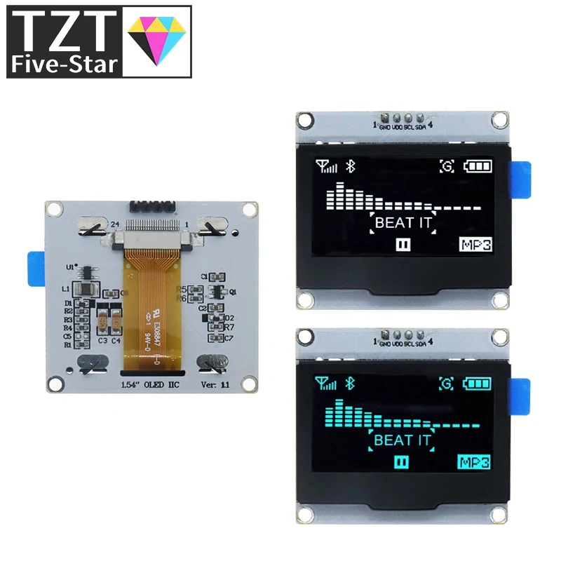 Imagem -04 - Placa de Tela Oled com Moldura de Ferro 54 Polegada Pinos Spi Iic Interface I2c Driver Spd0301 128x64