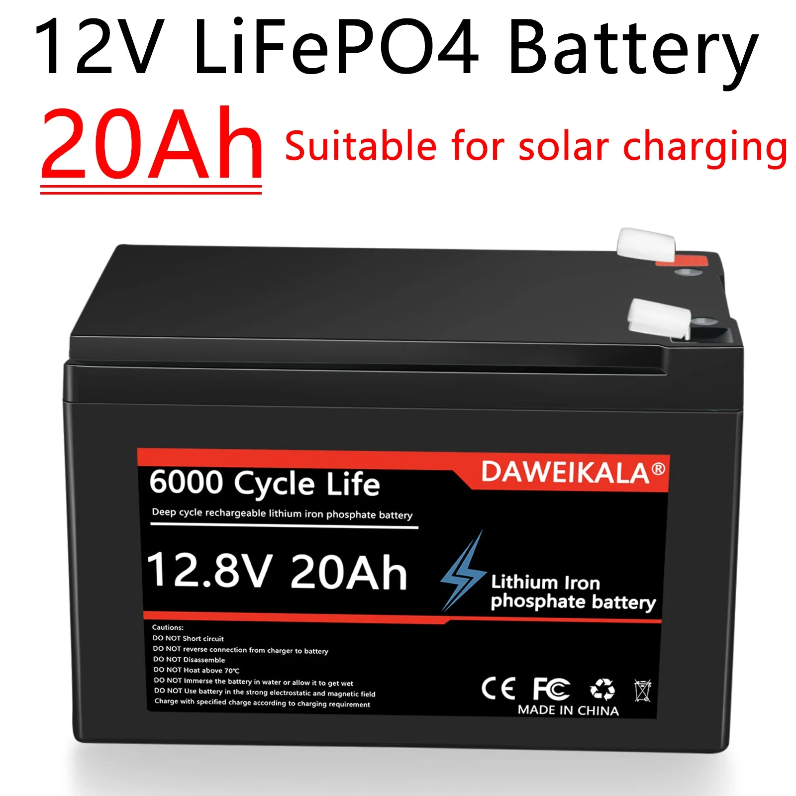 12V 20Ah Lithium Battery LiFePO4 DeepCycle Rechargeable Battery With 20A BMS For Solar Wind Power Marine Fish Finder Ride-on Toy