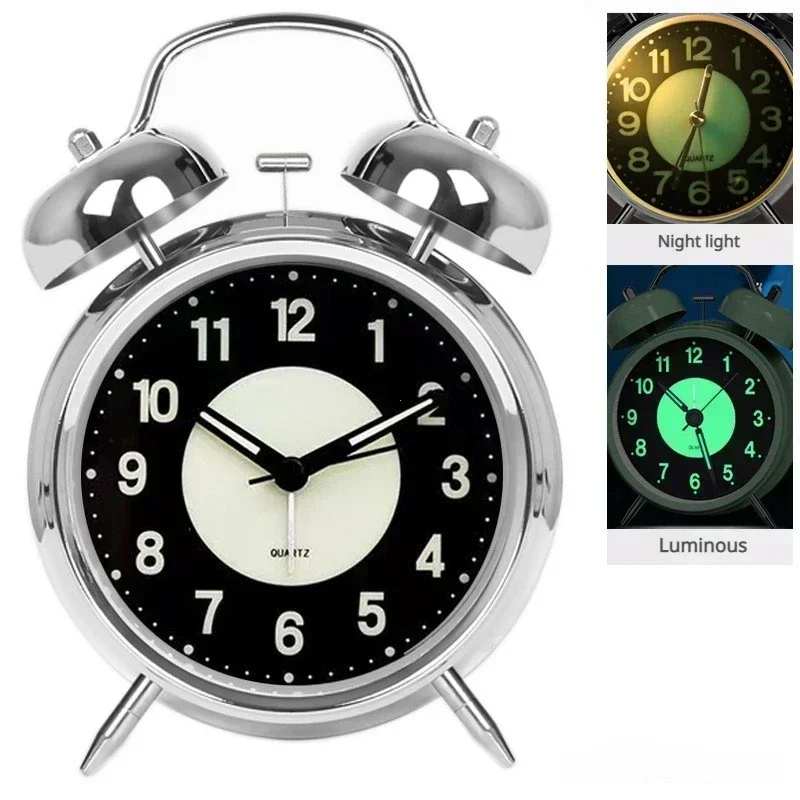 3 Inches Twin Bell Super Loud Alarm Clock with Nightlight for Heavy Sleepers Bed Desktop Student Decor Reloj Despertador