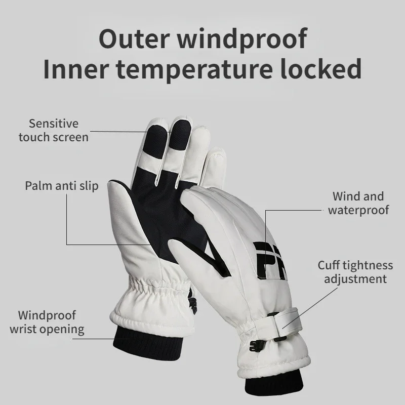 Autumn Winter Plush Ski Gloves Men Women -30 ℃ Warm Windproof Waterproof Touchable Screen Glove Outdoor Skiing Cycling Gloves