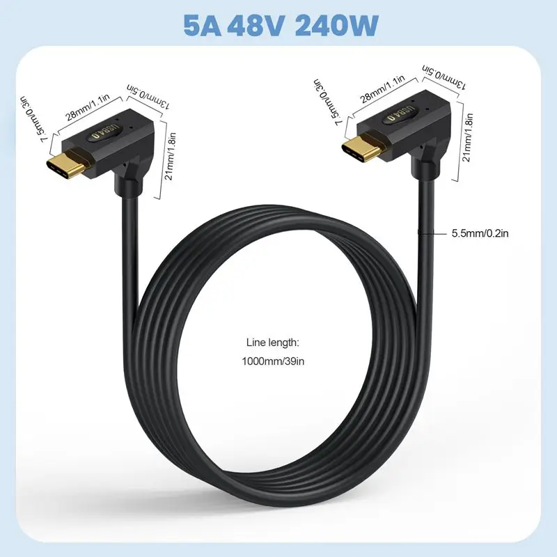 Cabo de dados usb 4.0 tipo-c macho para macho, compatível com thunderbolt 40g, carregamento rápido, cabo de tela 8k pd 240w para telefones celulares