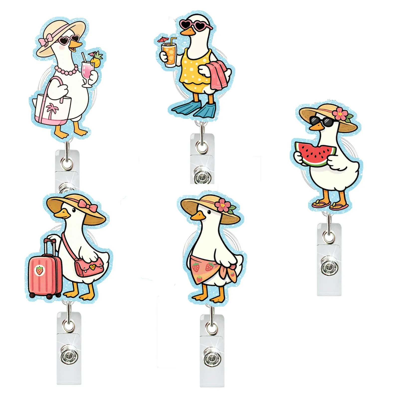 

Cute Nautical Vacation Goose Pattern Retractable Acrylic Badge Reel, ID Name Card Badge Holder Clip for Office and Daily Travel