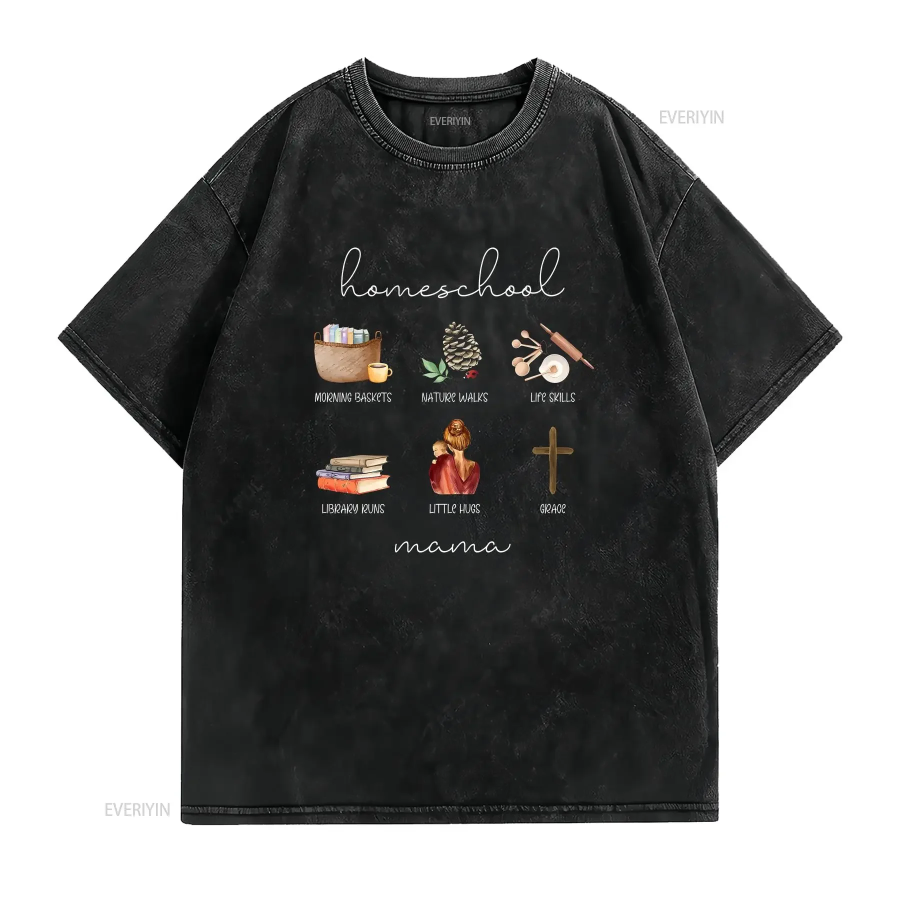 I Homeschool Because T Shirt Morning Basket Christian Mama Mom vintage Washed Versatile fashion Slightly designer clothes