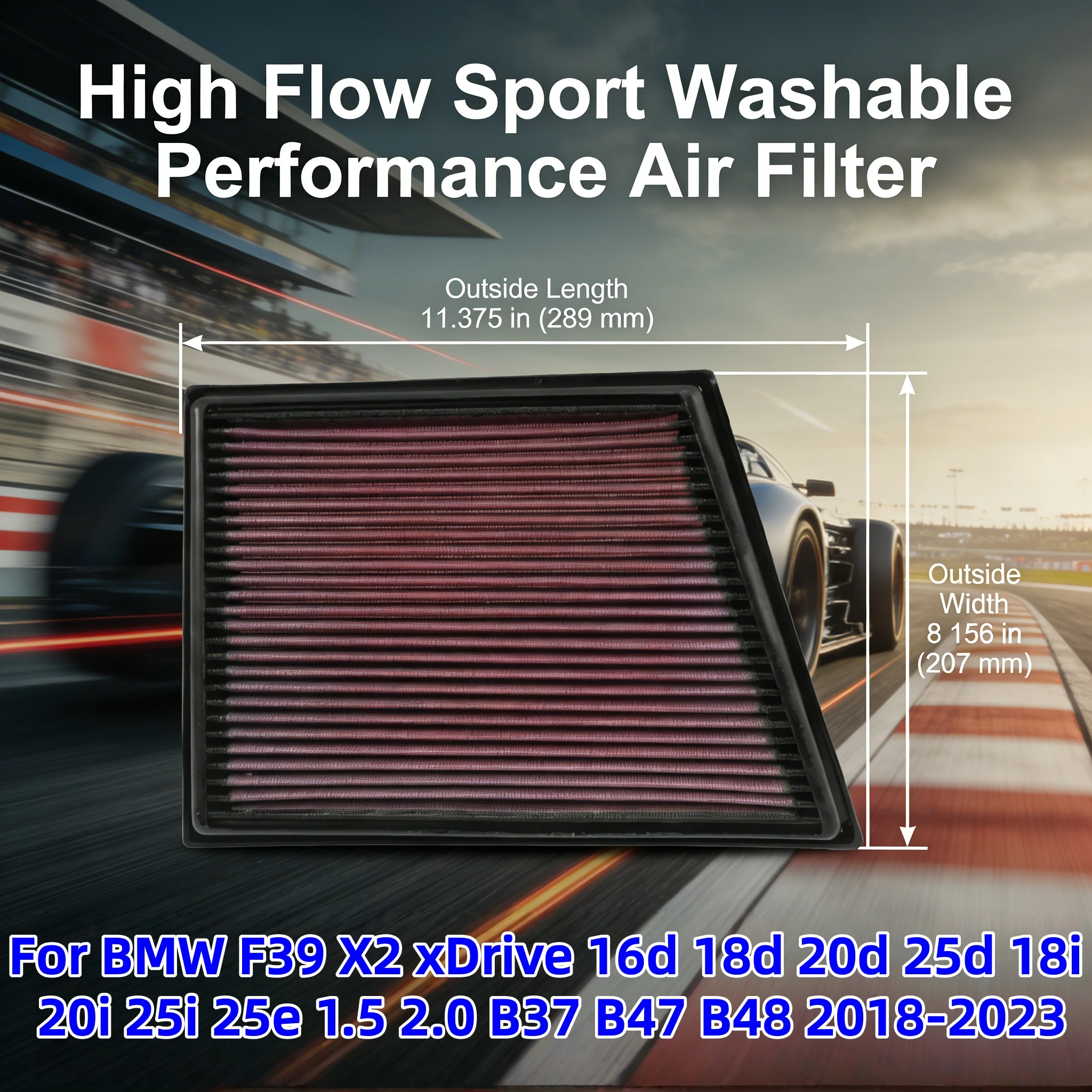 

For BMW F39 X2 xDrive 16d 18d 20d 25d 18i 20i 25i 25e 1.5 2.0 B37 B47 B48 2018-2023 High Flow Washable Performance Air Filter