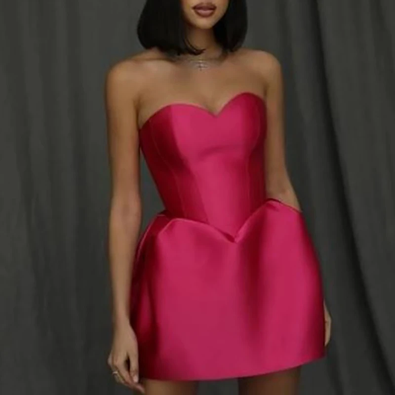 2025 New Women Clothing Strapless Banquet Dress Fashion Off Shoulder High Waist Short Dress Elegant Temperament Slim Party Dress