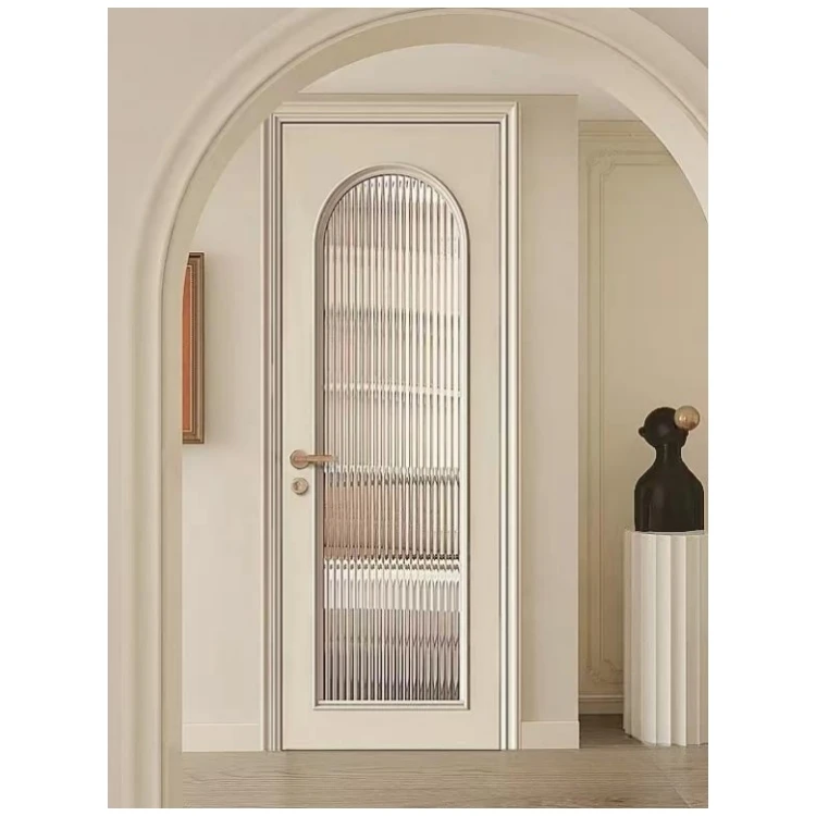 CustomModern French White Composite Wood Door Swing Opening Waterproof Toughened Glass Finished Surface For Interior Use Hotel B