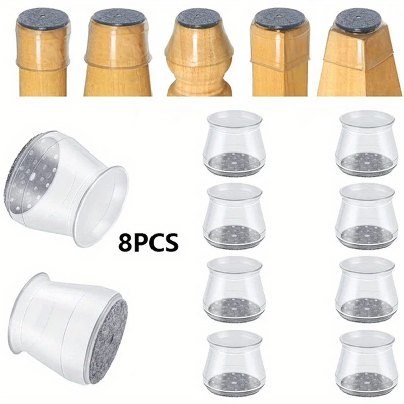 8 PCS Silicone Table & Chair Foot Protector Caps Suitable for many sizes of protectors Felt pads Noise Reduction & Quietness