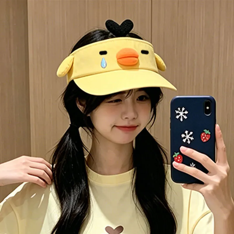 Cute Cartoon Chick Visor Hat Women Summer Sun Protection Cap Kawaii Chicken Empty Top Beach Outdoor Shade Headwear Fashion