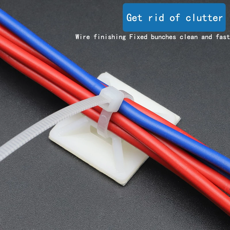 Fixing Seat Clamps Self Adhesive Cable Tie Base 100PCS Wiring Accessories White Zip Tie Mount 2cm x 2cm Wire Wall Holder