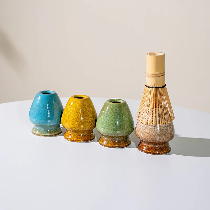 DEOUNY 4PCS Ceramics Japanese Matcha Tea Set Bowl With Spout Brush Making Tool Mixer Gift Box Multiple Colors
