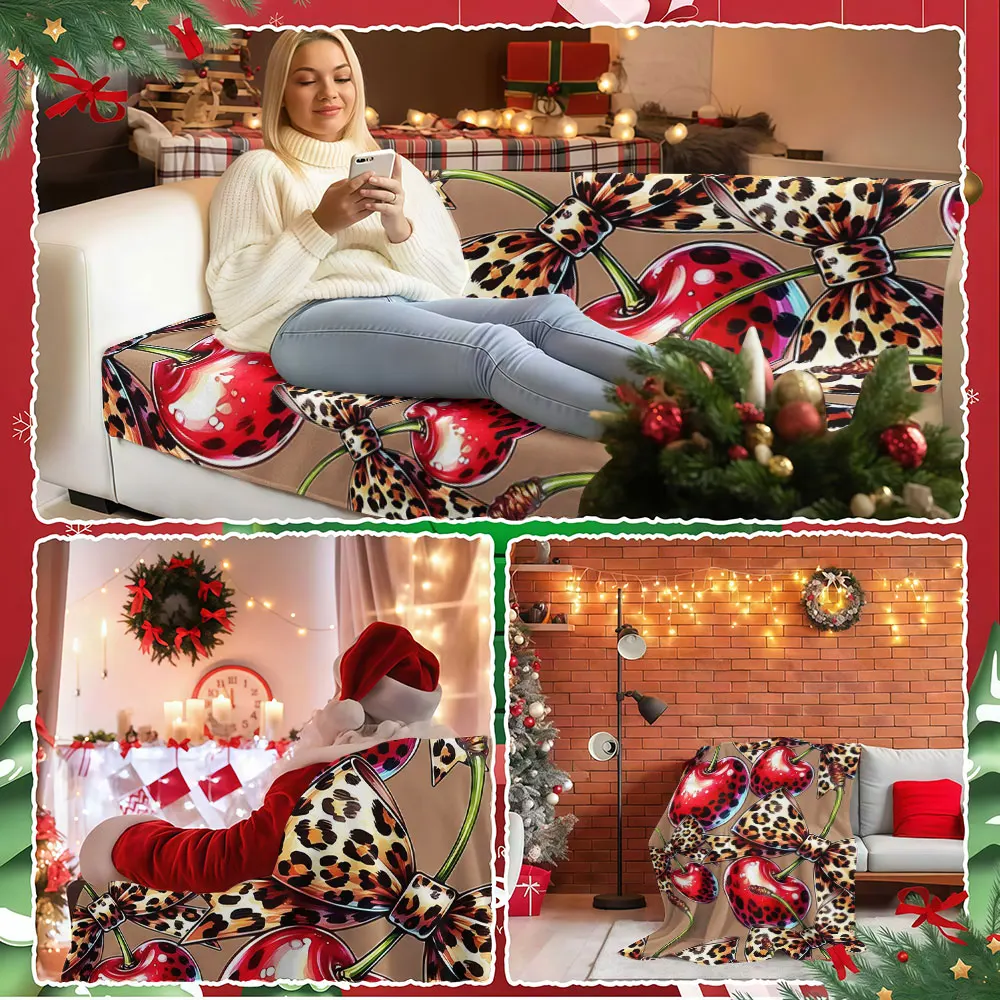 Leopard Cherry Chic Winter Summer Flannel Blanket Throw Fleece Soft Fuzzy Plush Cozy Fleece Blankets for Sofa Ideal Gifts