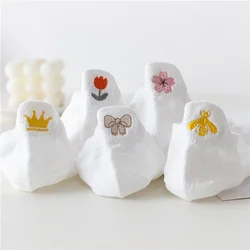 3/5 Pairs Women's Japanese Kawaii Socks Embroidered Flowers/Bees/Crowns Thin No-Show Boat Socks for Summer Cute School Casual