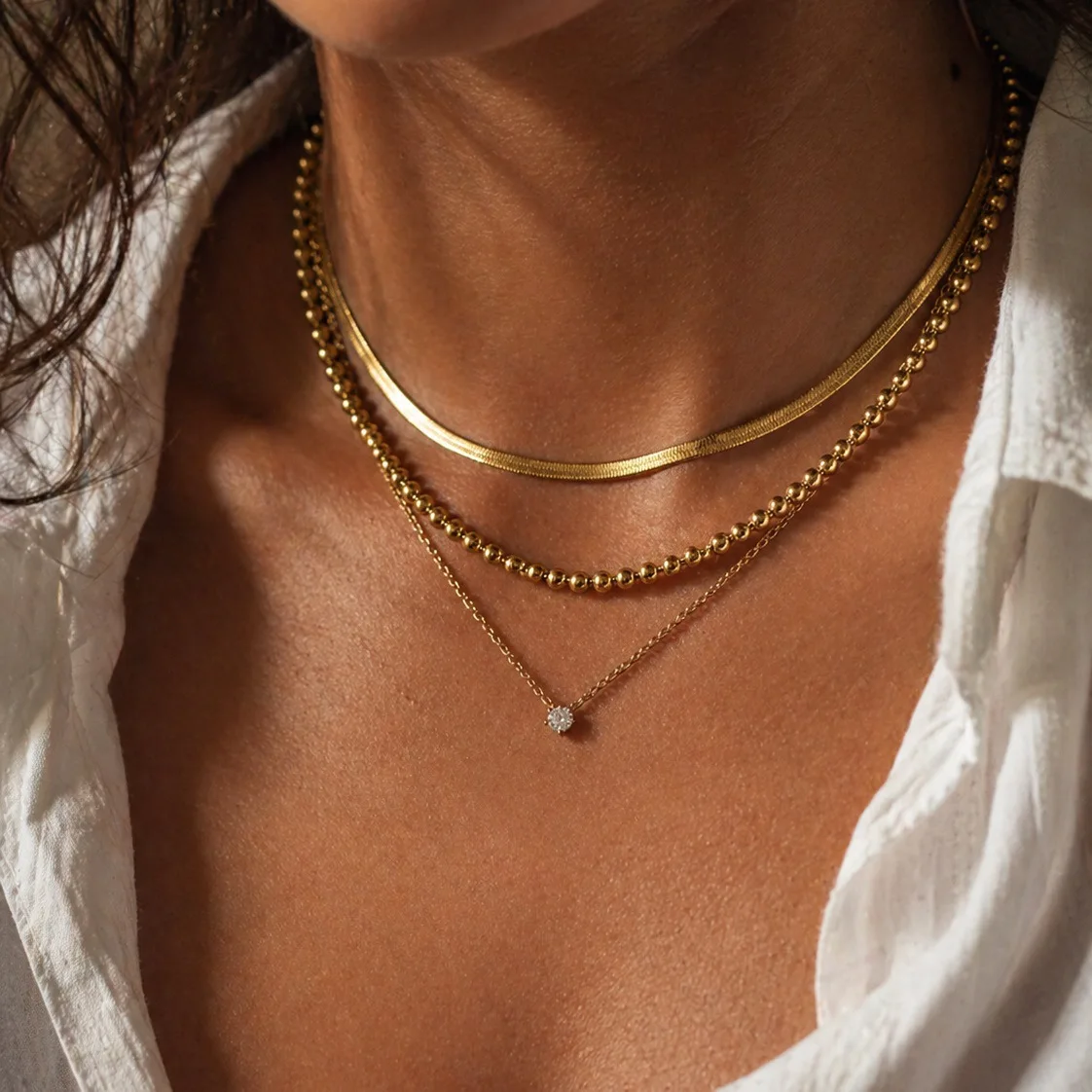 Necklace Stainless Steel Snake Chain Bead Micro Set Zircon Choker Versatile Commute Office Durable Hypoallergenic