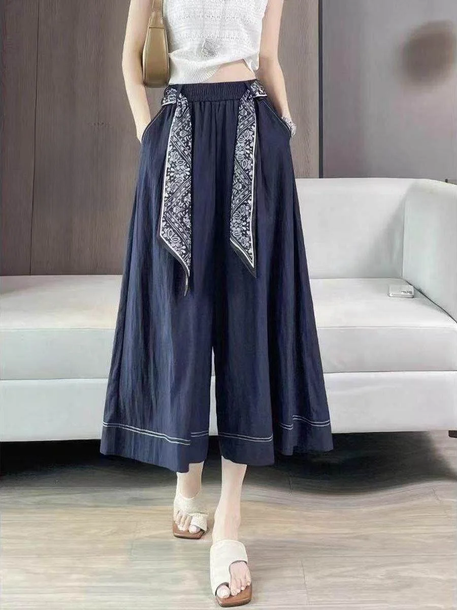 Slimming High Waist Wide Leg Pants Draped Style Thin Blue Summer New Arrival Casual Loose Fit Girls Straight Cut Trousers