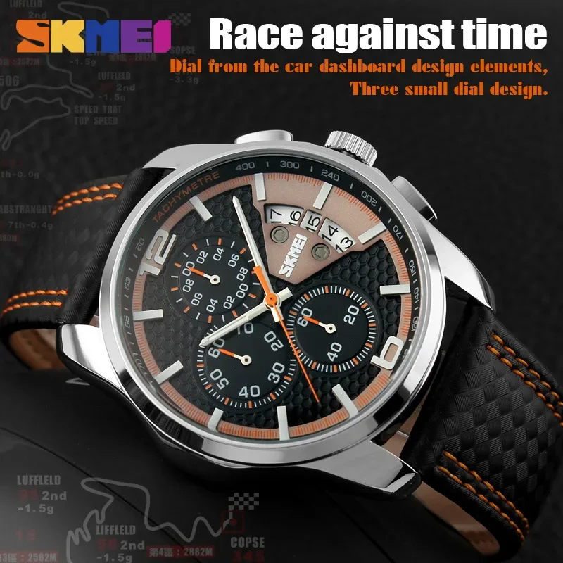 Skmei Top Brand Luxury Leather Strap 5Bar Waterproof Quartz Wristwatches Relogio Masculino Fashion Sport Mens Watches 9106