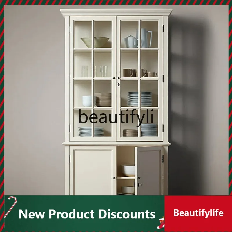 

LTAmerican Style Solid Wood Double Door Sideboard Model Room Storage Cabinet Living Room Glass Door Display Cabinet D80