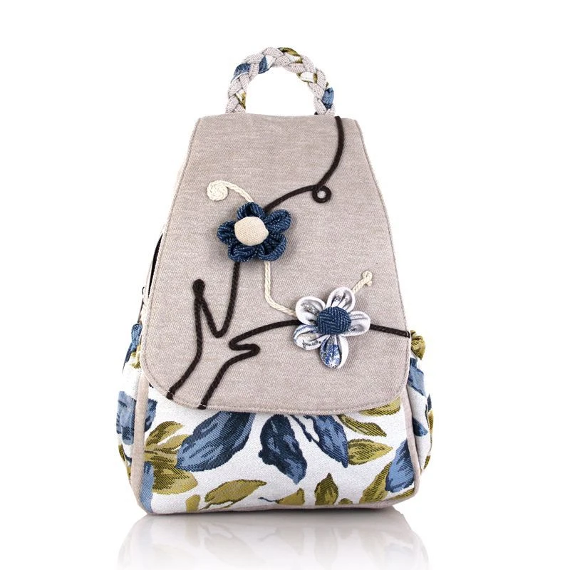 Retro Casual Backpack Ethnic Style Floral Bag Handmade Travel Backpacks Women Simple Canvas Bags New Casual Canvas Bag