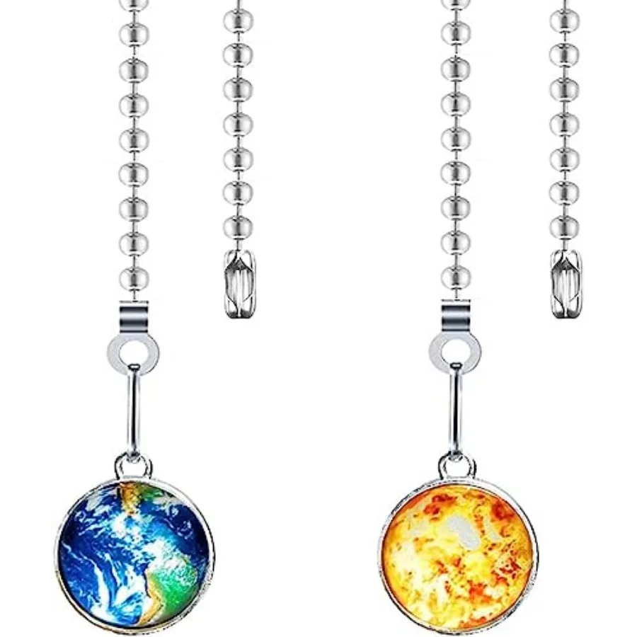 Ceiling Fan Pull Chain with Planet Charm Pendant - 2-Pack 12 Inch Fan Pull Chain Extension for Easy Install, Ideal as Pull Chai