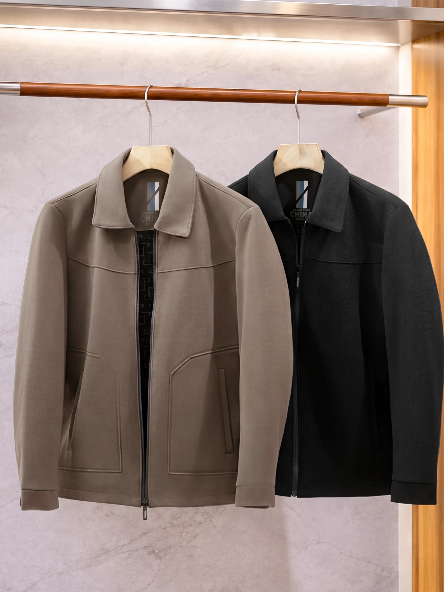 Soft Cashmere like Fabric Casual Collared Jacket for Men Commute Friendly Autumn Outerwear Long Sleeve Zipper Closure Jacket