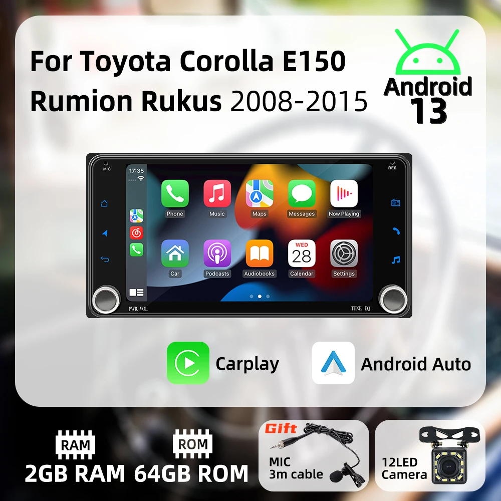 Carplay أندرويد سيارة الوسائط المتعددة 2Din راديو لتويوتا كورولا E150 روميون روكوس 2008-2015 رئيس وحدة GPS BT WIFI 7 "شاشة ستيريو