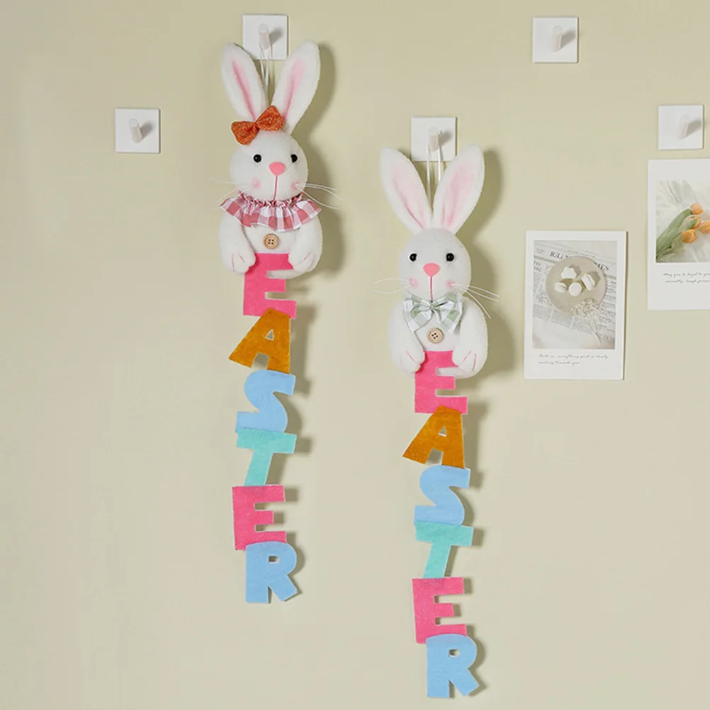 

2Pcs Easter Bunny Hanging Decoration Cloth Material Festive Home Door Wall Tree Window Garden Adornments Hanging Bunny Decor
