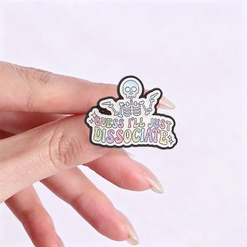 Gotisches Skelett Regenbogen-Text Emaille-Abzeichen Sarkastische Totenkopf-Anstecknadel Legierungs-Broschen Revers-Rucksack-Schmuck Geschenke für Punk-Accessoires – Detail 7
