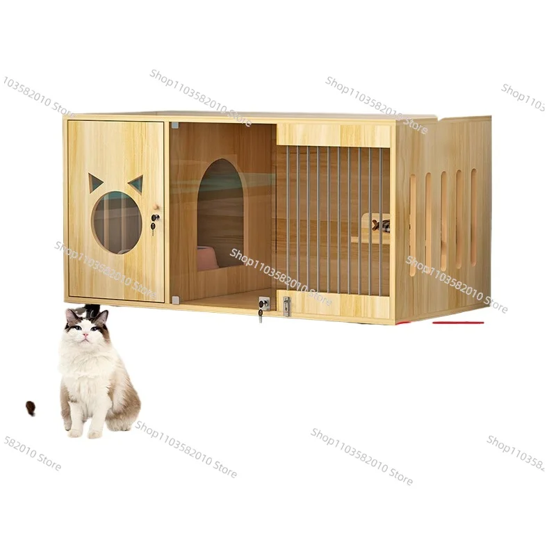 Large Free Space Integrated Cat Villa, Multi-Layer Warm Wooden Cat House for Household & Commercial Indoor Use