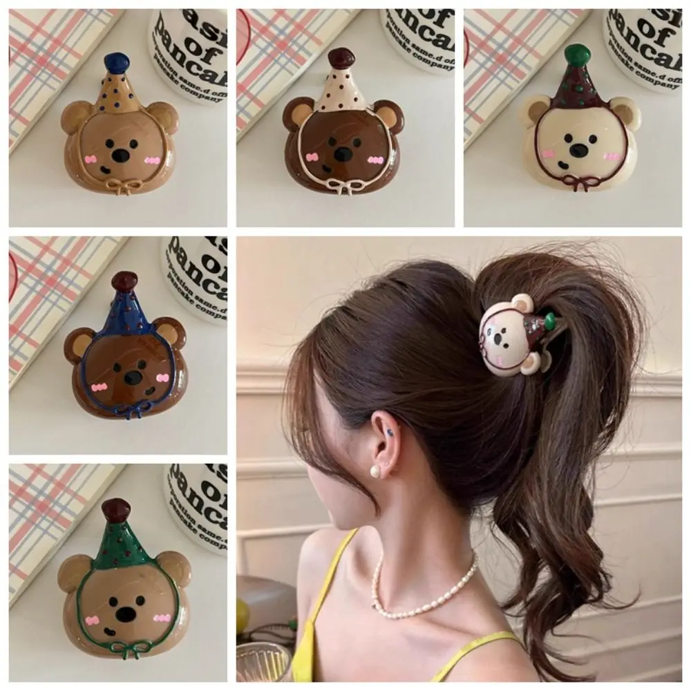 Sweet Hairpin Bear Hair Clip Acrylic Geometry Cartoon Hair Claw Korean Style Hair Accessories Plastic Grab Clip Travel
