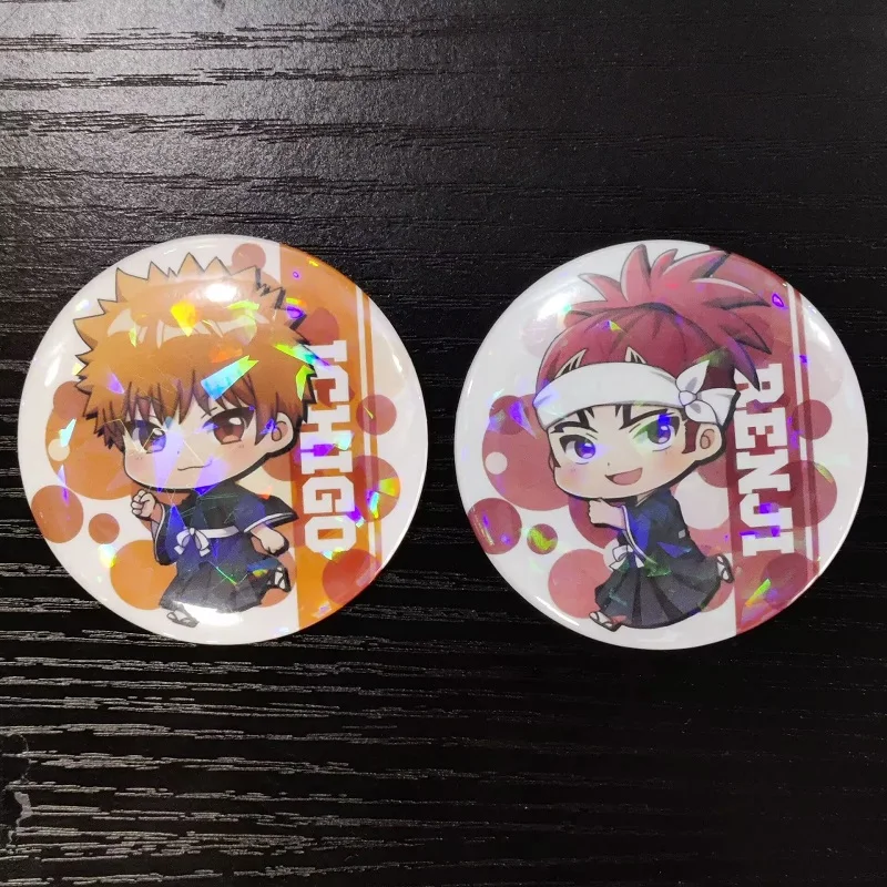 Japan Anime BLEACH Figures Kurosaki Ichigo Kuchiki Byakuya Abarai Renji Metal Laser Badges Bag Pins Brooch Decor Toy Fans Gift