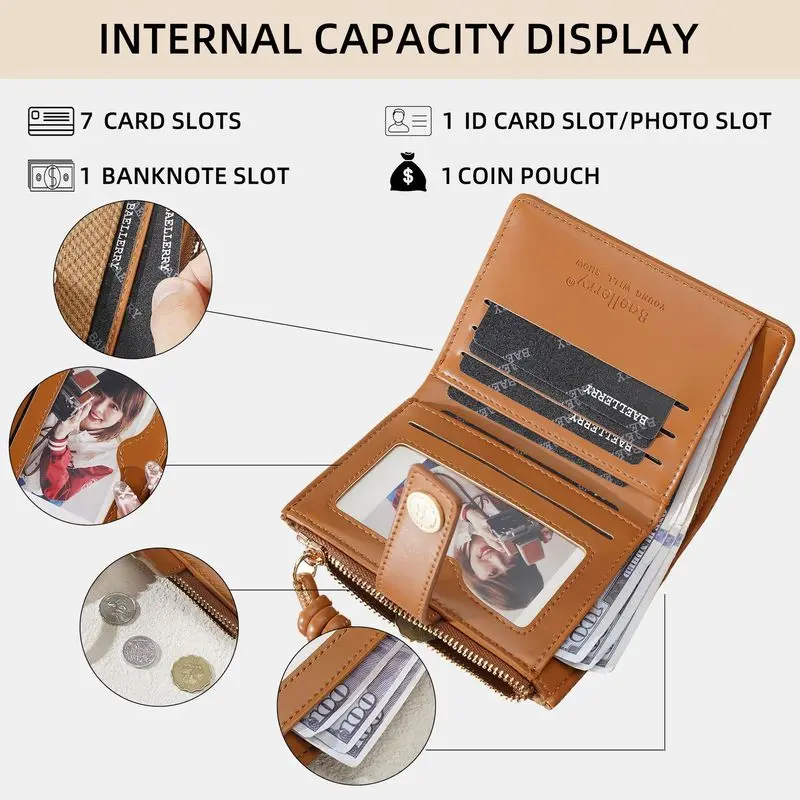 Western PU Leather Two Folded Contrast Color Short Women Wallet Multi-function Student's Coin Purse