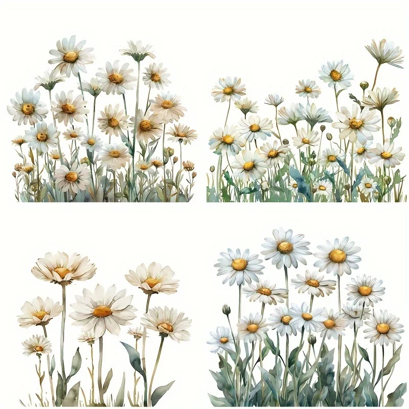 1pc 2D Flat 4-in-1 White Daisy Vinyl Sticker, Decal for Car Laptop Motorcycle Wall, Holiday Gift