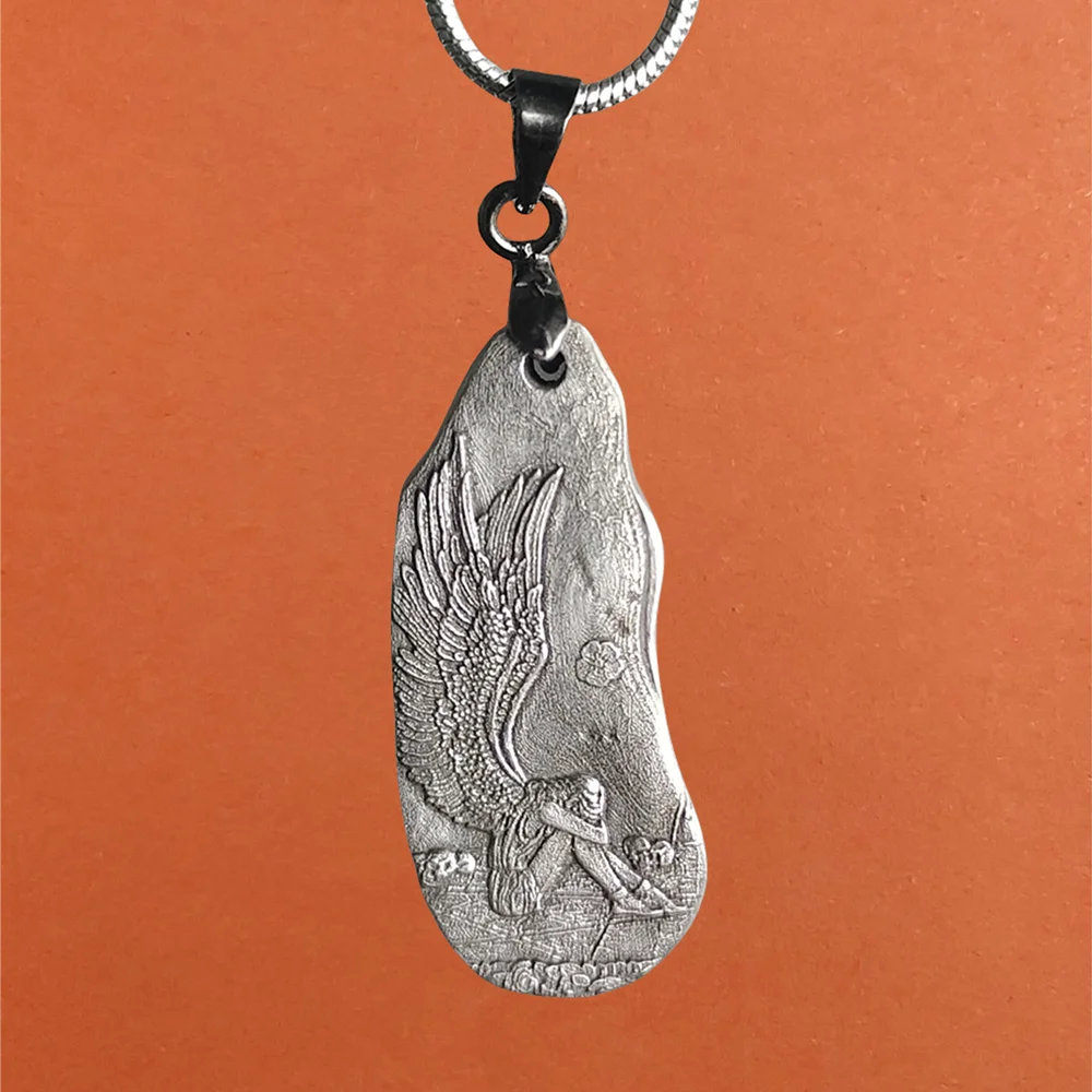 

Muonionalusta natural iron meteorite pendant Meteorite material specimen carved necklace pendant - TD206